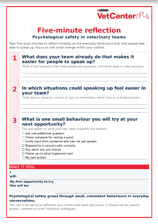 Psychological safety 5 minute reflection tool
