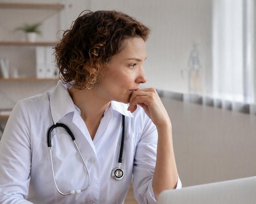 Veterinary professional reviewing information in a clinic office